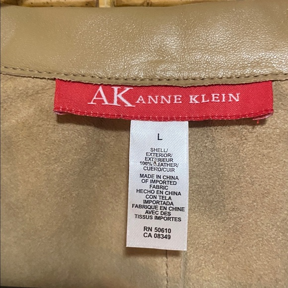 EUC Anne Klein Tan Leather brown leather Embroidery Blazer Jacket L - Picture 8 of 8